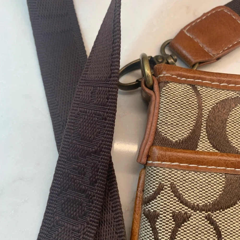 Coach Brown Logo Swingback Crossbody Bag Jacquard Leather​